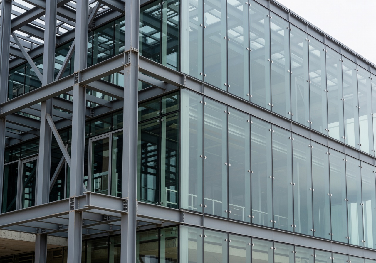 Architectural steel frame and glass technology details