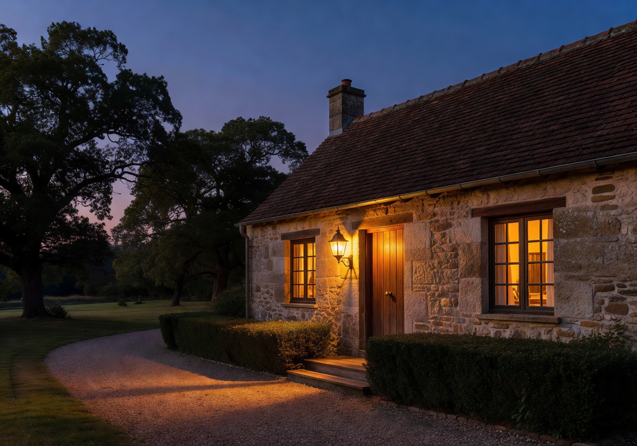 Exterior evening shot showing warm lighting
